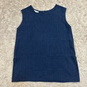 Bryn Walker Linen Women's Dark Wash Denim Sleeveless Top Dark Blue